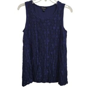 Roz Ali Women Navy Blue Lace Overlay Tank Top M